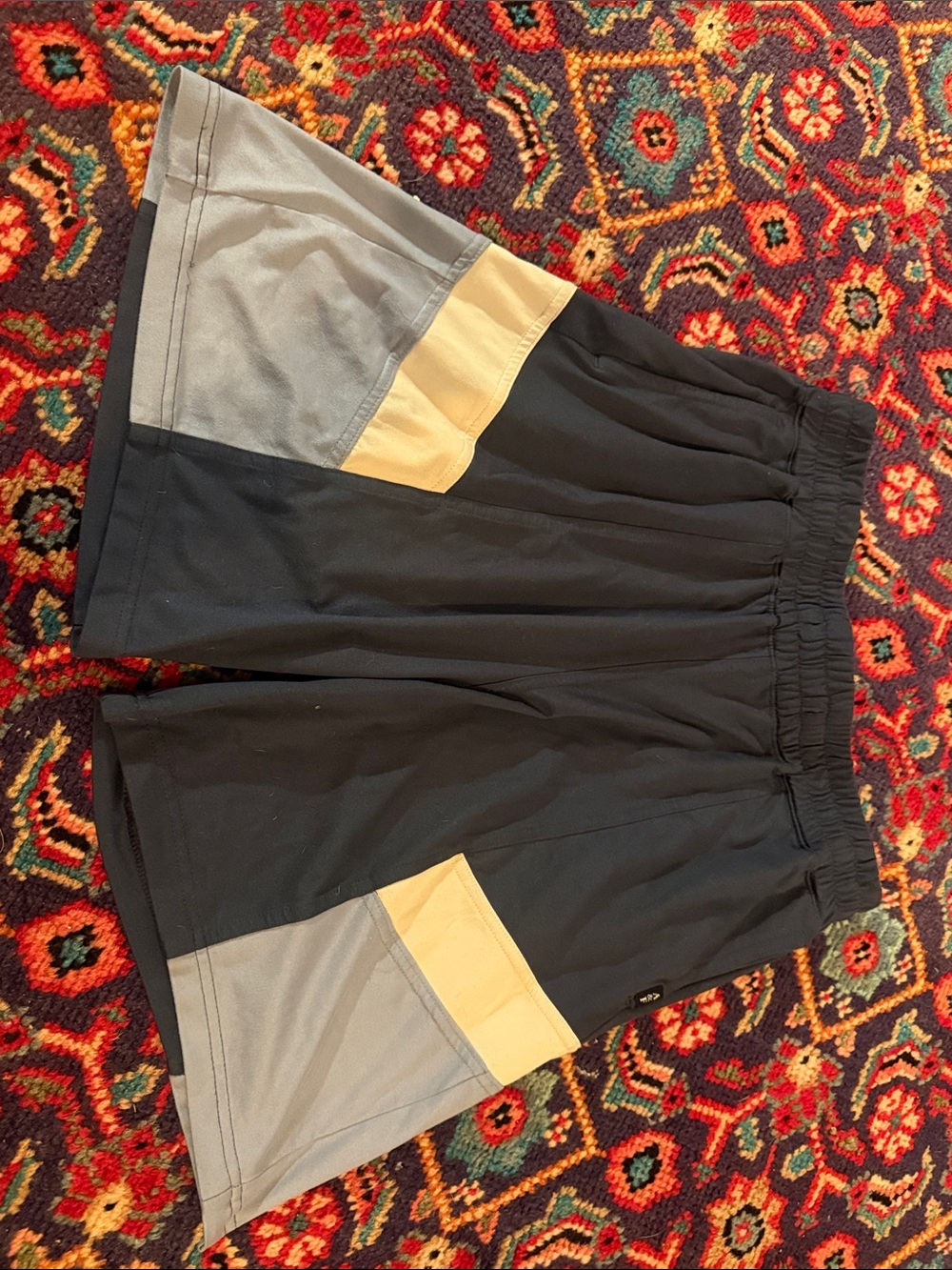 Navy Shorts with Gray & Tan Panel Accent